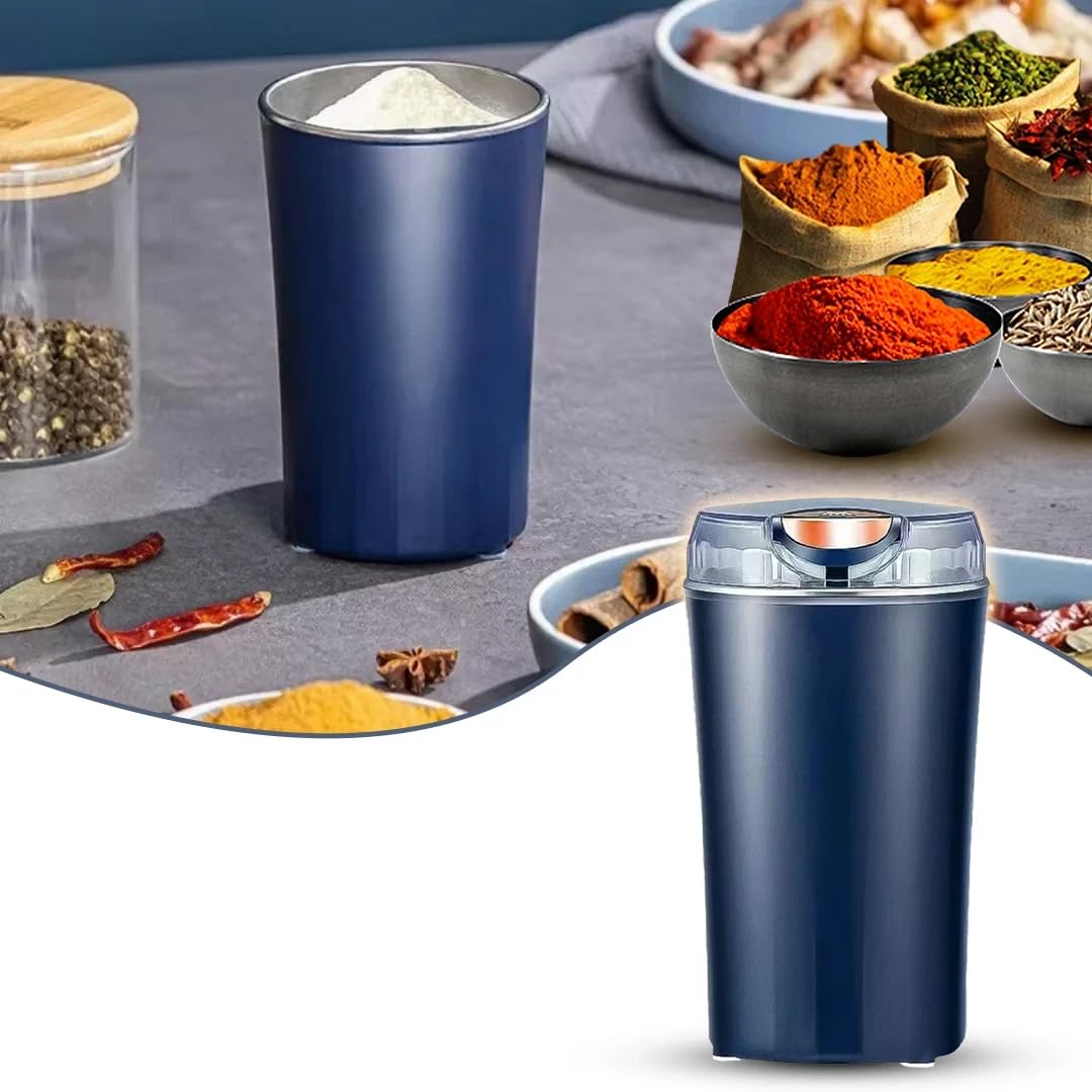 Portable Electric Coffee Grinder Spice & Coffee Bean Grinder Stainless Steel 4 Blade Mixer Grinder for Masala & Herb Push Button Control Durable Grinding Machine for Dry Item