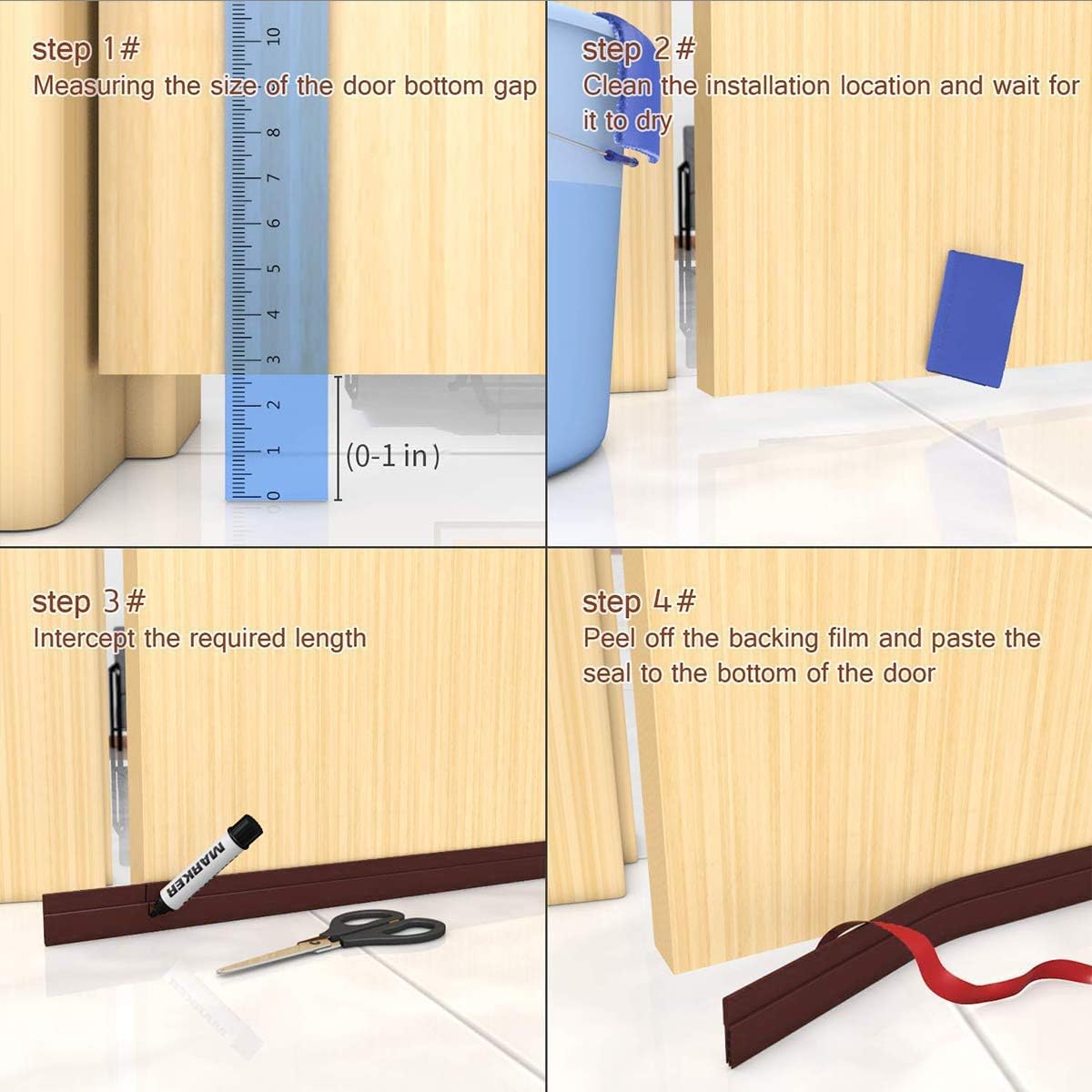 Silicon Bottom Sealing Strip Self Adhesive Door/Window Shield Tape Gap Filler Door Bottom Sealing Strip Guard Draft Stopper for Air Gap Cockroach, Insect, Bugs, Air & Dust (Brown)