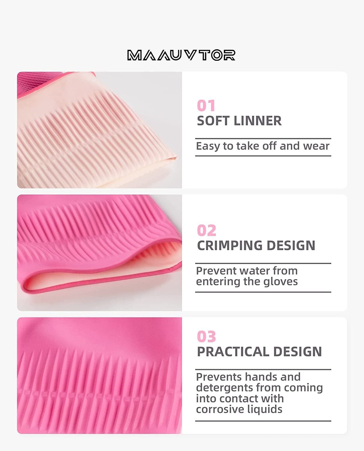 Dishwashing Cleaning Gloves Waterproof Reusable Long Elbow Hand Gloves Latex-Free Household Kitchen Gloves for Laundry, Working, Gardening, Sanitation and Lab Work (Flower Pink)