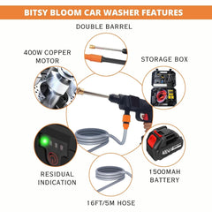 (Double Battery) Cordless Portable Wireless Pressure Washer Gun 48V 12000mAh High Pressure Water Gun for Car Wash and Bike Cleaning with Adjustable Nozzle and 5M Hose Pipe