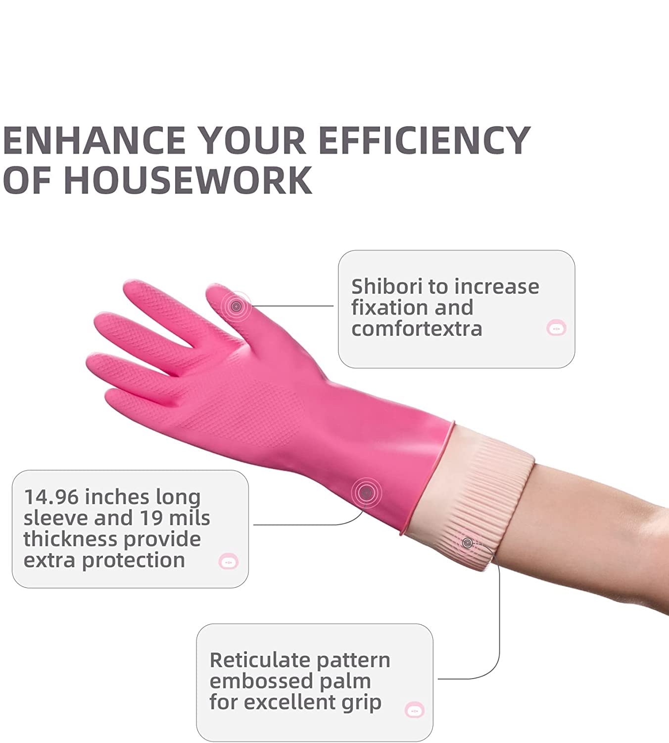 Dishwashing Cleaning Gloves Waterproof Reusable Long Elbow Hand Gloves Latex-Free Household Kitchen Gloves for Laundry, Working, Gardening, Sanitation and Lab Work (Flower Pink)