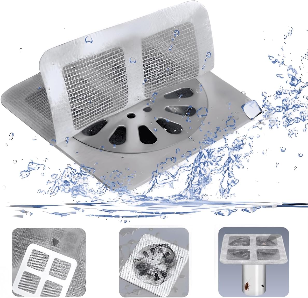 Disposable Shower Drain Hair Catcher, Drain Hair Catcher Waterproof Mesh Stickers for Bathroom Accessories, Apartment Essentials for Kitchen, Sink, Bathtub (10 pcs)