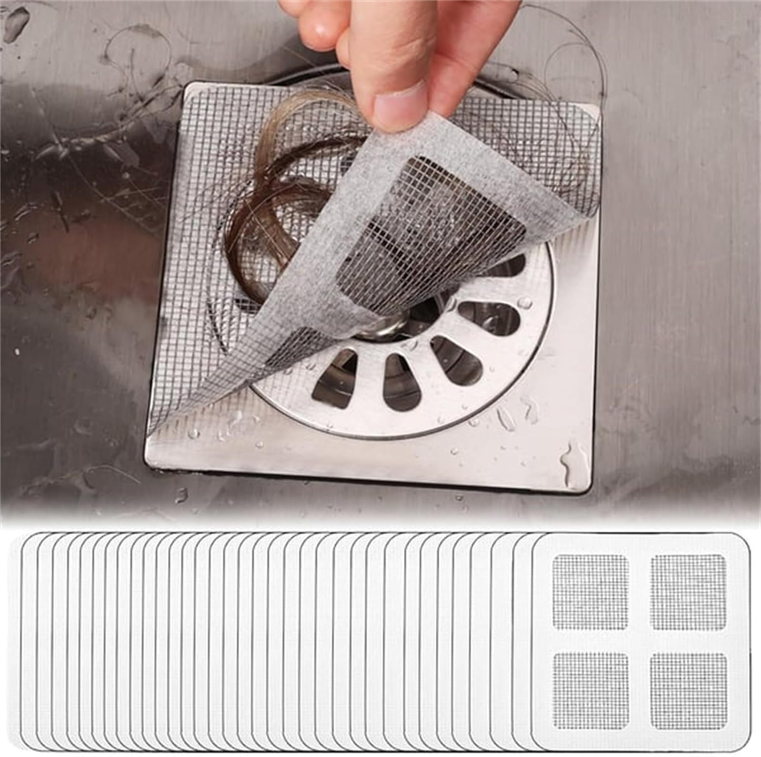 Disposable Shower Drain Hair Catcher, Drain Hair Catcher Waterproof Mesh Stickers for Bathroom Accessories, Apartment Essentials for Kitchen, Sink, Bathtub (10 pcs)
