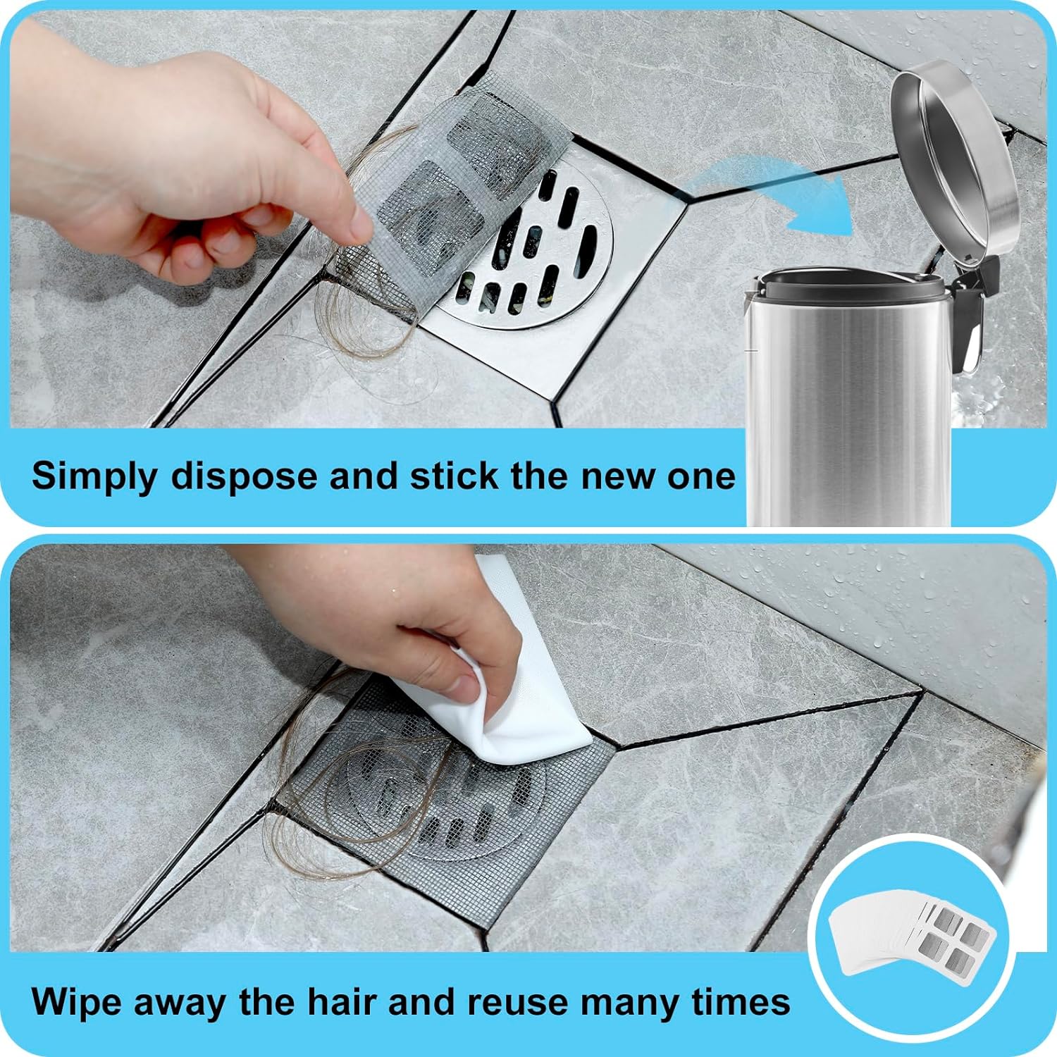 Disposable Shower Drain Hair Catcher, Drain Hair Catcher Waterproof Mesh Stickers for Bathroom Accessories, Apartment Essentials for Kitchen, Sink, Bathtub (10 pcs)