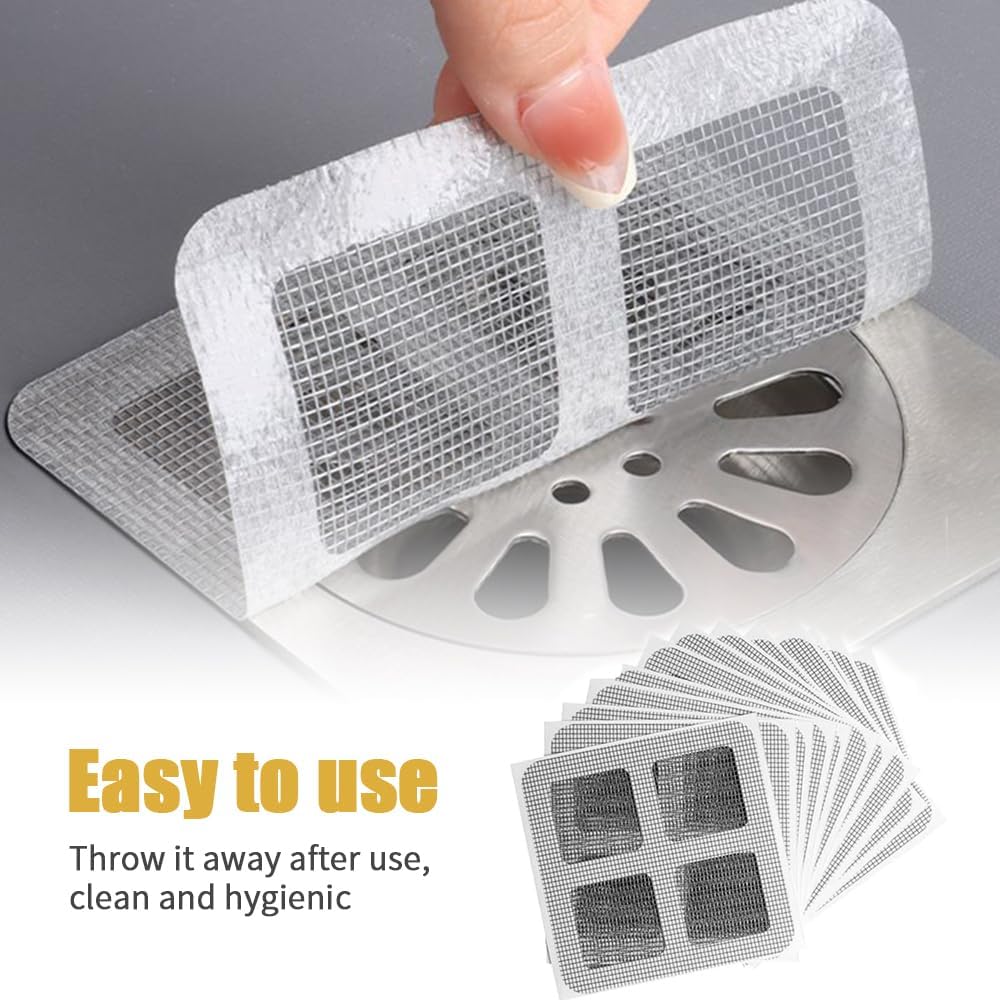 Disposable Shower Drain Hair Catcher, Drain Hair Catcher Waterproof Mesh Stickers for Bathroom Accessories, Apartment Essentials for Kitchen, Sink, Bathtub (10 pcs)