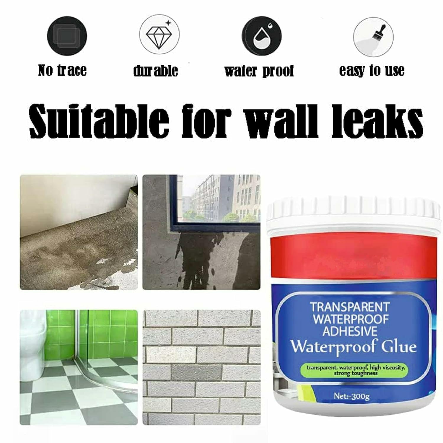 Crack Seal Agent with Brush Transparent Waterproof Resin Epoxy for Roof Leakage Crack Seal Glue Roof Water Leakage Solution Water Proof Glue for Waterproofing
