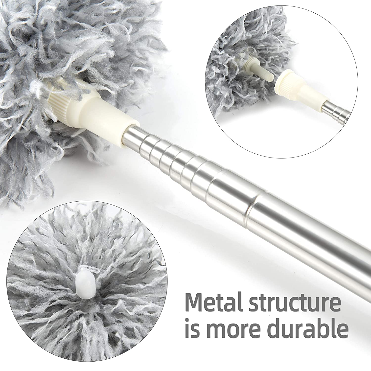 Microfiber Feather Duster Bendable & Extendable Fan Cleaning Duster with 100 inches Expandable Pole Handle Washable Duster for High Ceiling Fans,Window Blinds, Furniture
