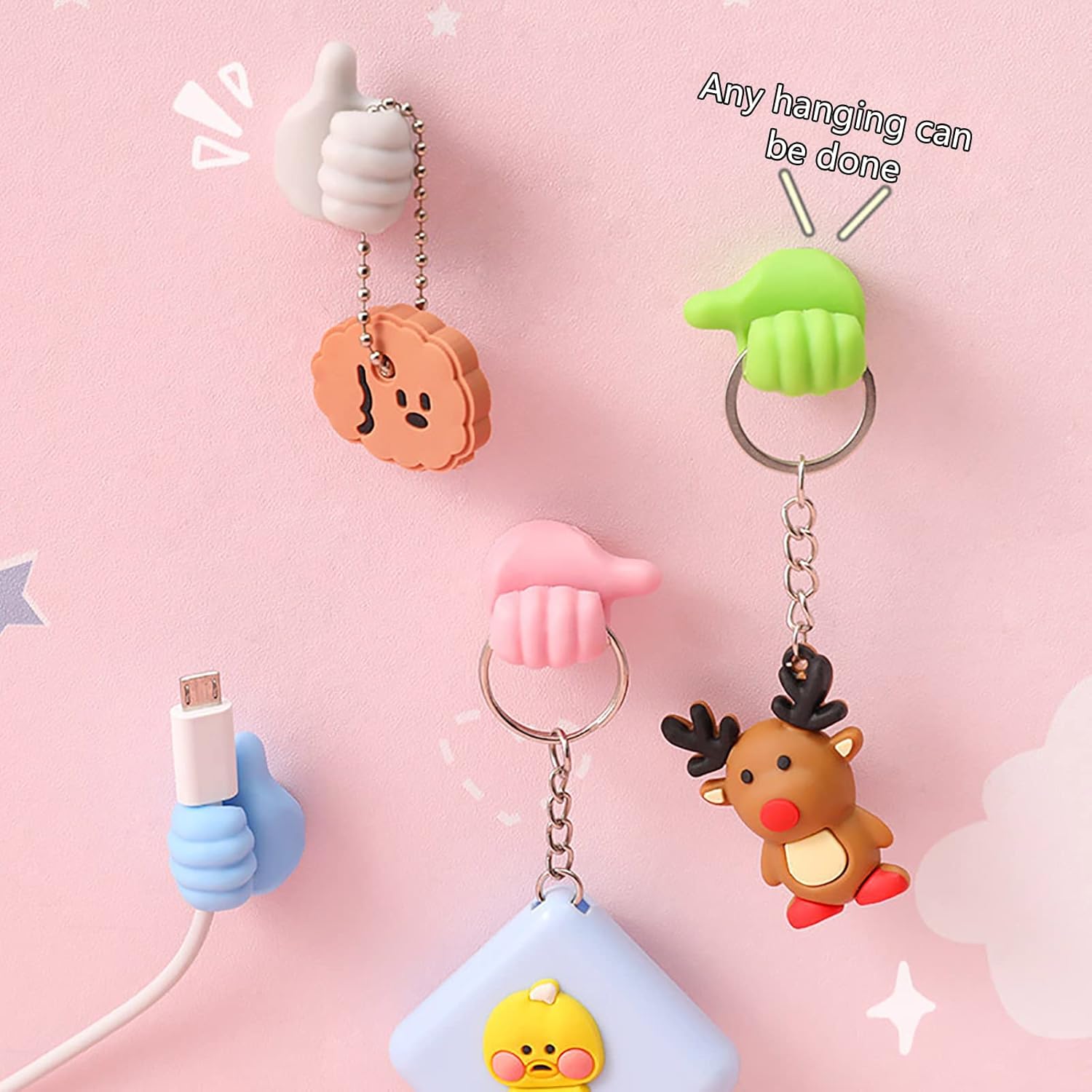 Self Adhesive Thumb Wall Hooks for Hanging Cable Organizer Clips No Punching Key Hook Holder Wall Hangers Multifunctional Utility Silicone Hooks Desk Wire Management, Random Color 12Pc
