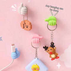 Self Adhesive Thumb Wall Hooks for Hanging Cable Organizer Clips No Punching Key Hook Holder Wall Hangers Multifunctional Utility Silicone Hooks Desk Wire Management, Random Color 12Pc
