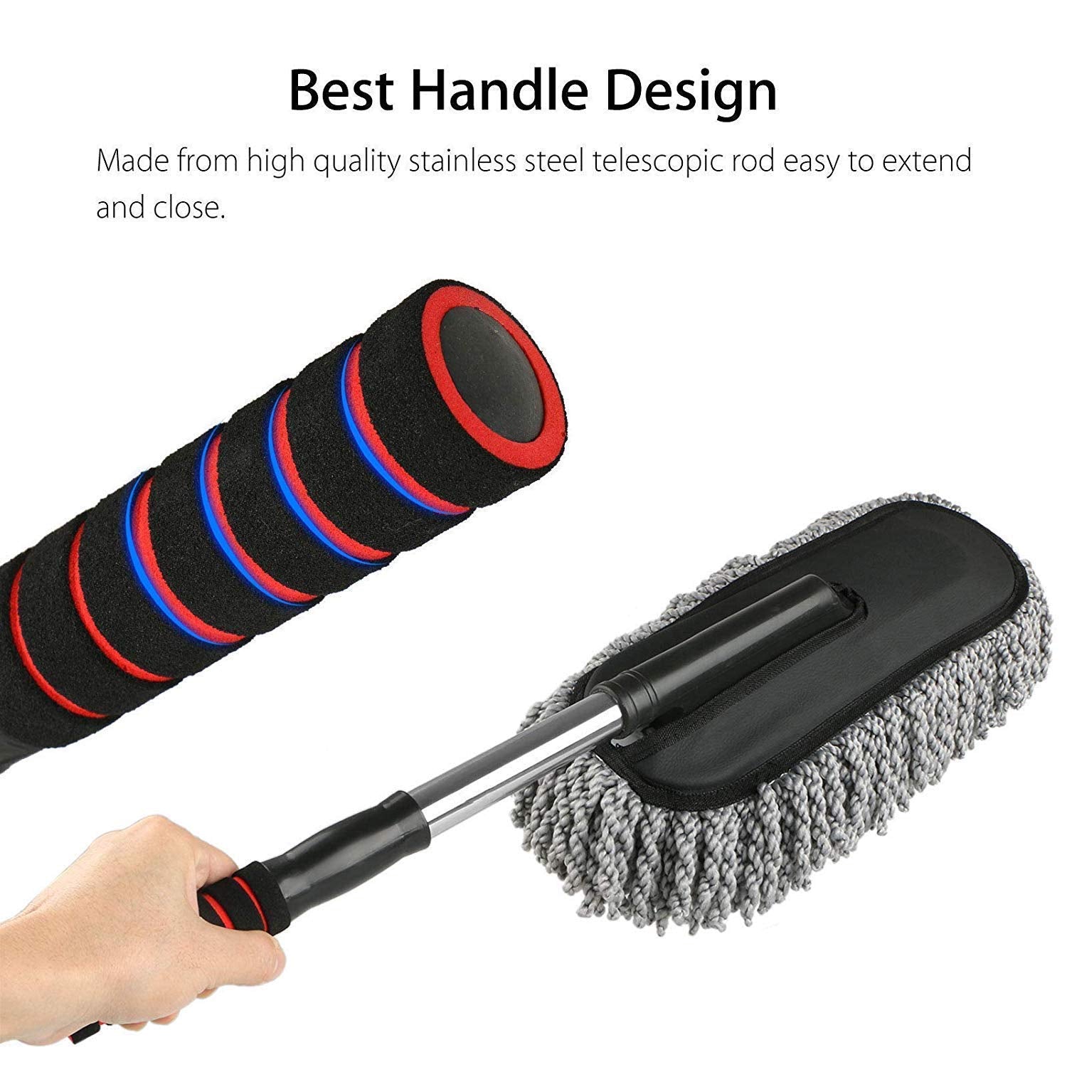 Soft Microfiber Car Duster Brush with Extendable Handle Wet & Dry Scratch Free Surface Cleaner Multipurpose Kitchen Vehicle Dust Cleaning Accessory (Big)