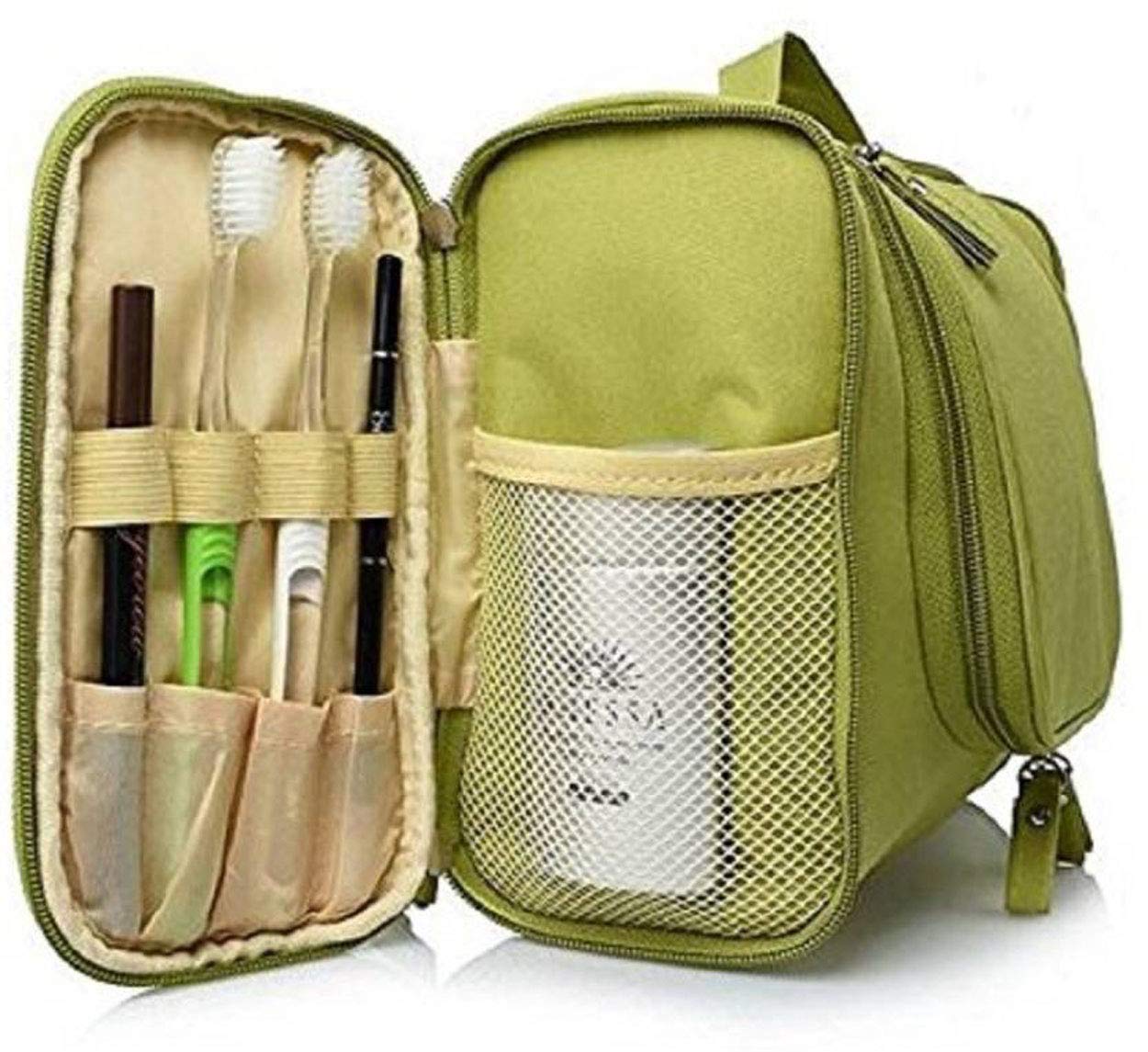 Waterproof Travel Bag Beauty Make Up Toiletry Wash Bag Zipper Cosmetic Case Multifunctional Large Makeup Cosmetic Bag with Hanging Hook (Green)