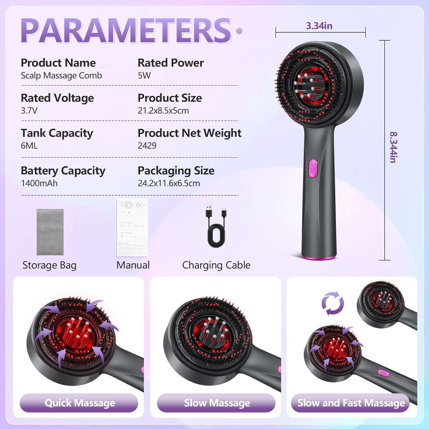 Premium Head Scalp Electric Massager Comb | Scalp Massaging Brush with 2 In 1 Hair Oil Applicator | IPX7 Waterproof,Portable Deep Massager For Hair & Head Relaxation at Home | Shiatsu Massage for Hair Growth/Stress Relax (Red)