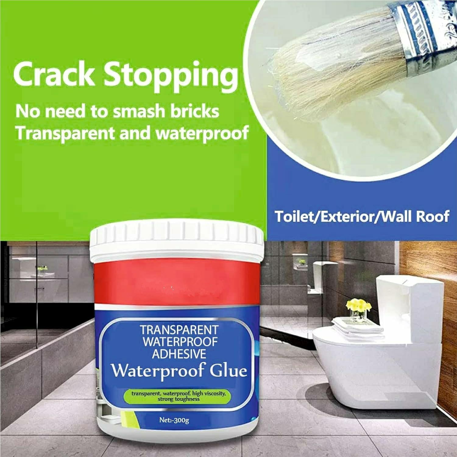 Crack Seal Agent with Brush Transparent Waterproof Resin Epoxy for Roof Leakage Crack Seal Glue Roof Water Leakage Solution Water Proof Glue for Waterproofing