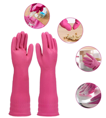 Dishwashing Cleaning Gloves Waterproof Reusable Long Elbow Hand Gloves Latex-Free Household Kitchen Gloves for Laundry, Working, Gardening, Sanitation and Lab Work (Flower Pink)