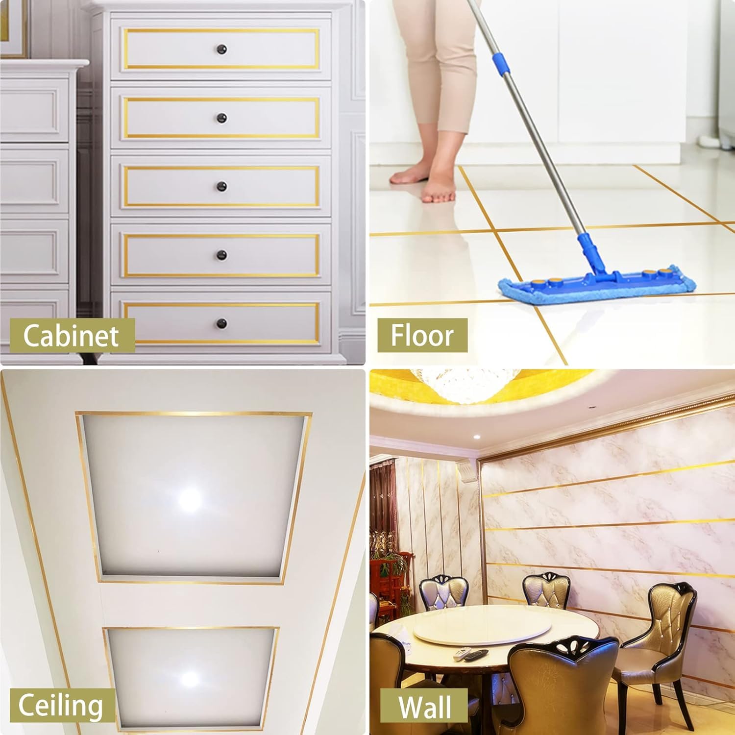 Tile stickers for flooring, tiles gap tape waterproof filling sticker,Self-Adhesive ceramic,marble Wall & Floor Decor gold Tape (1 cm * 50 Meter)