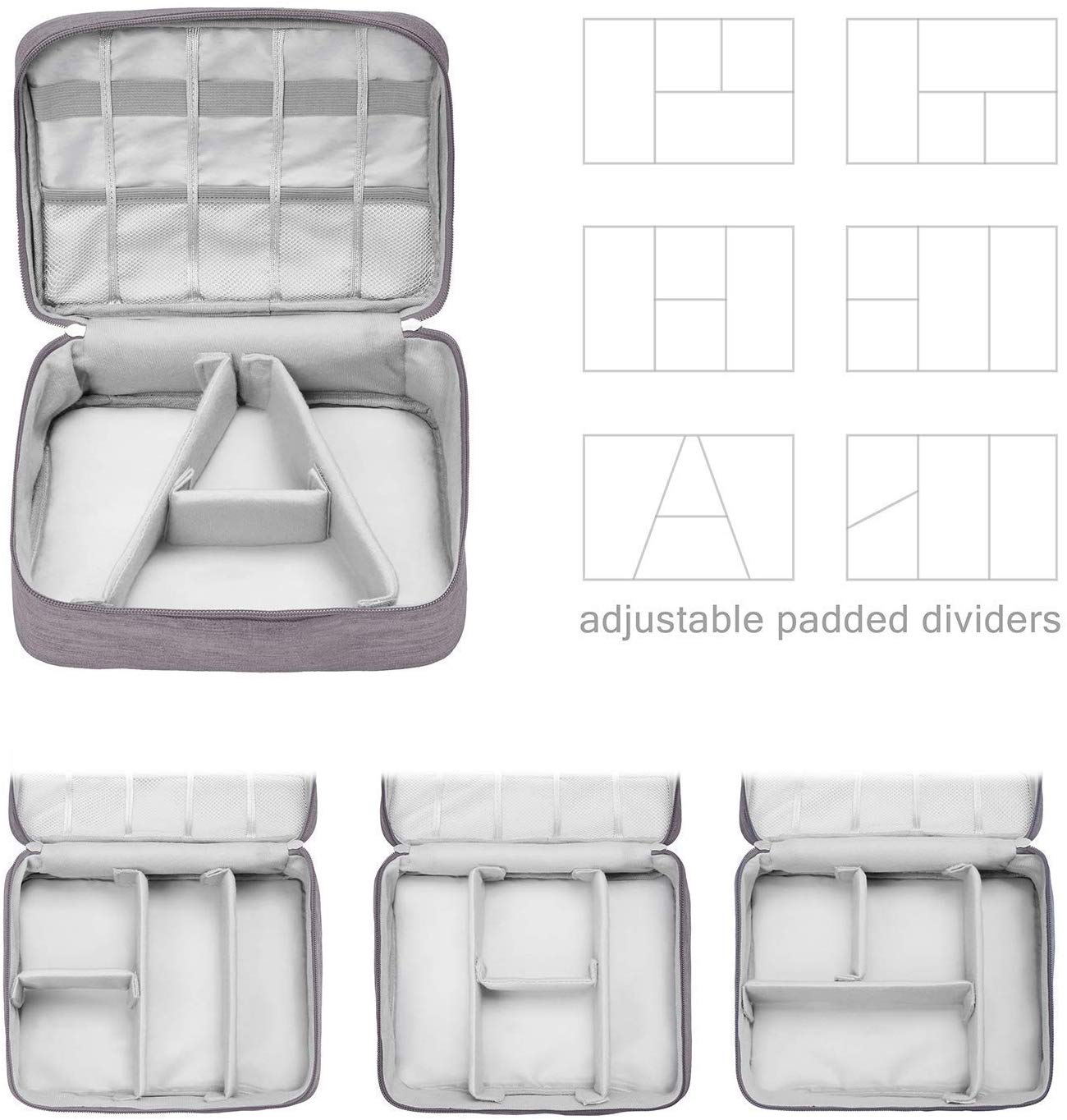 Gadget Organizer Electronics Accessories Organizer Bag, Universal Carry Travel Gadget Bag for Cables, Plug and More, Perfect Size Fits for Pad Phone Charger Hard Disk (Grey)