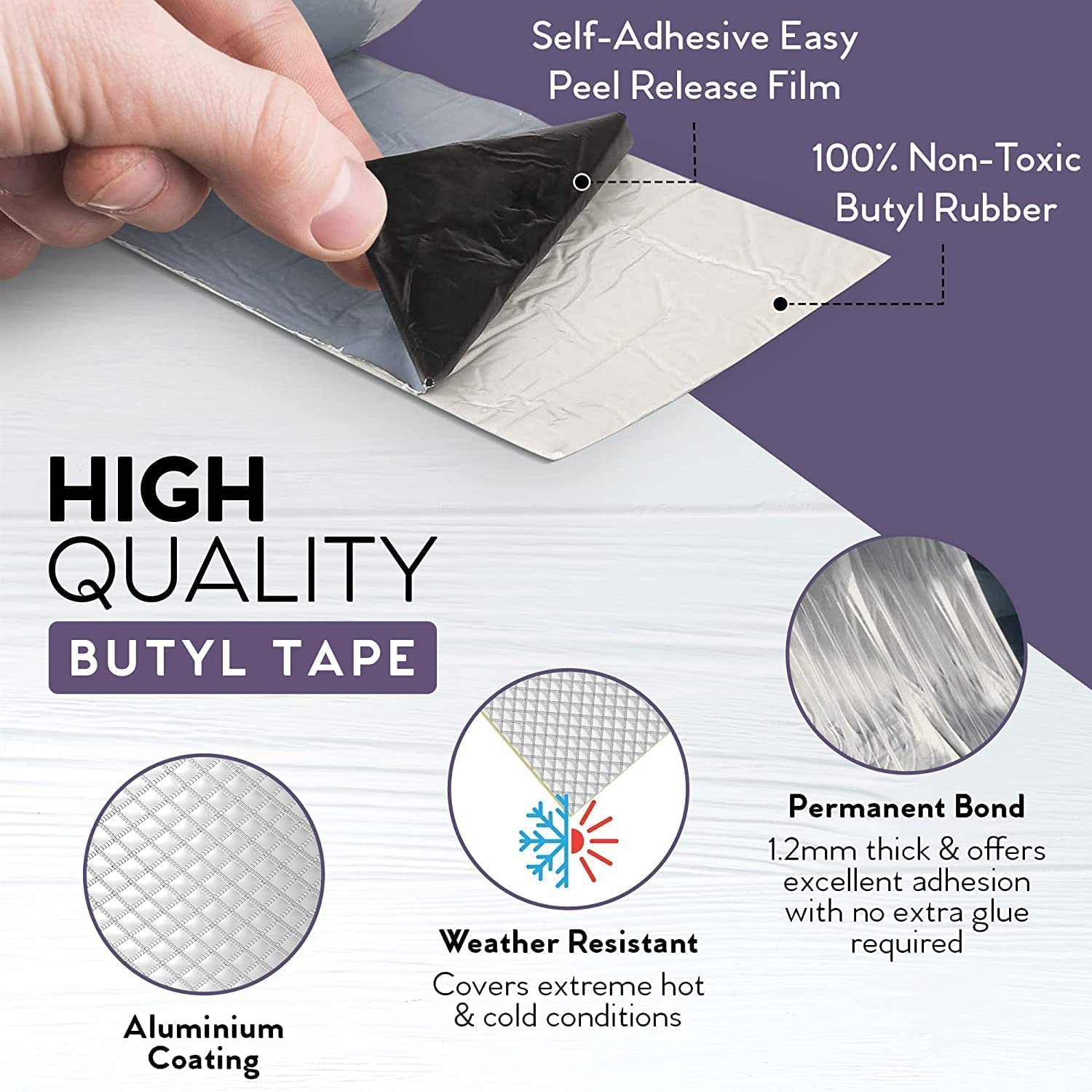 Aluminum Foil Waterproof Leakage Repair Tape for Surface Crack, Roof, Pipe Strong Adhesive Sealing Butyl Rubber Tape (2 inch, 5cm)
