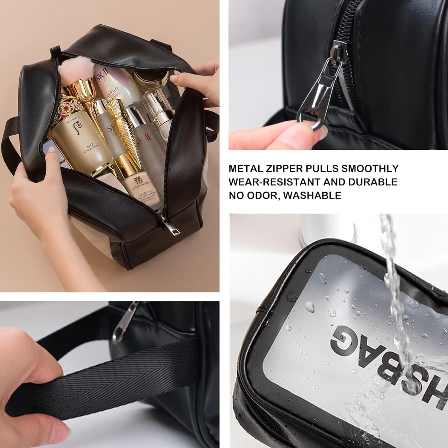 Wash Bag Pouch for Travel Kit Toiletry Bag Cosmetic Bag Make Up Box for Brushes, Accessories with Handle ,Large Capacity Waterproof Travel Storage Organizer Set of 3 (Black)