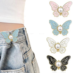 4 Sets Butterfly Jean Buttons Waist Tightener for Loose Pants, No-Sew Adjustable Waist Buckle Clips, Detachable Decorative Jean Button Pins for Women’s Jeans & Skirts