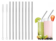 Reusable Stainless Steel Drinking Straws Straight (8 Straight Straws, 2 Brush)