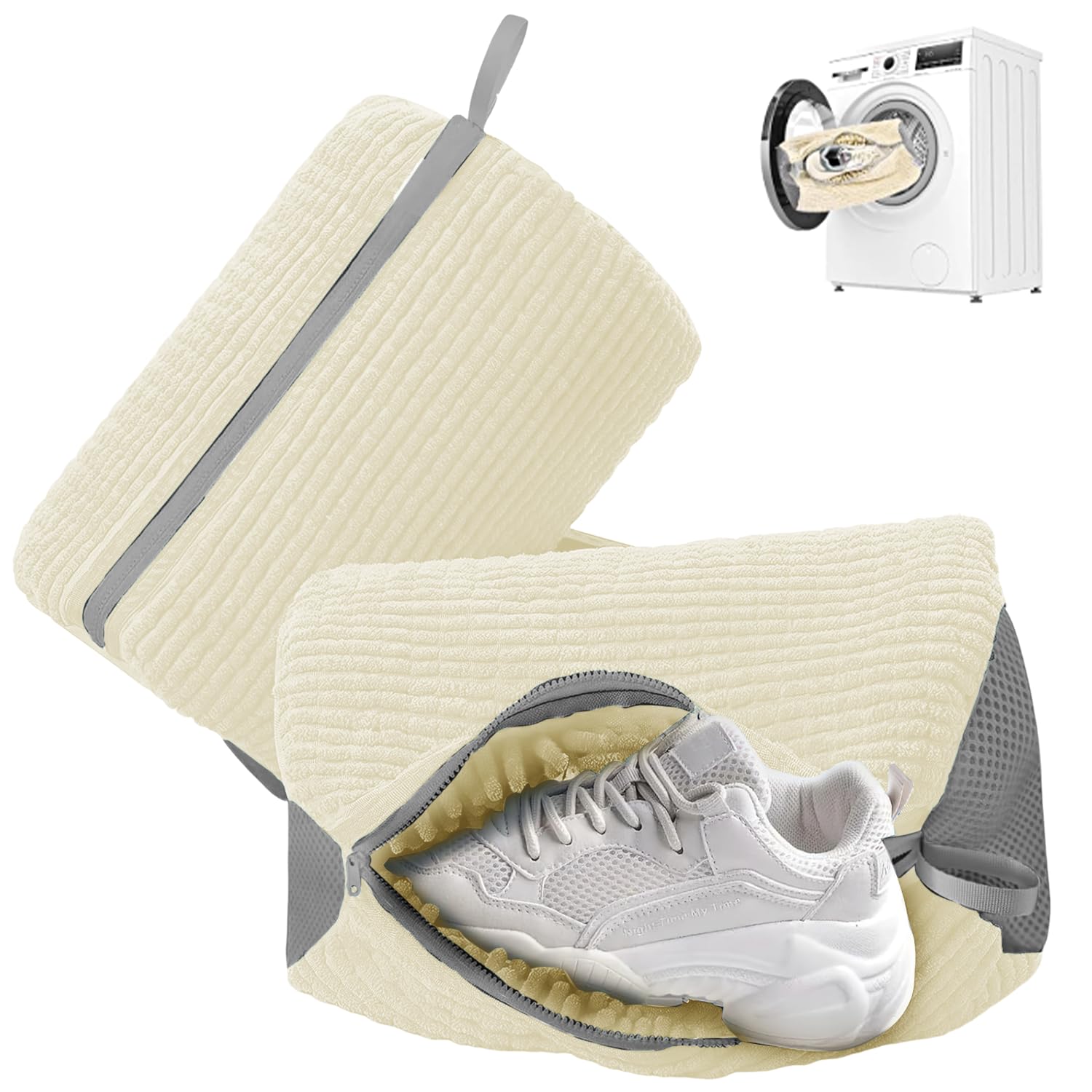 Shoe washing machine bag, Laundry shoe pouch for washer and dryer, Reusable and Durable Zipper Plush Washing Machine Bag for Sneakers, Delicates and Toys