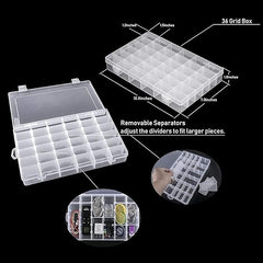 24 Grids Clear Plastic Organizer Box, BUG HULL Craft Storage Container Jewelry Box with Adjustable Dividers for Beads Art DIY Crafts Jewelry Fishing Tackle Metal Parts Accessories Screws Button