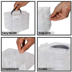 Plastic 3 Tier Stackable Adjustable 18 Compartment Slot Snap-Lock Bead Craft Jewellery Tool Organiser (White)