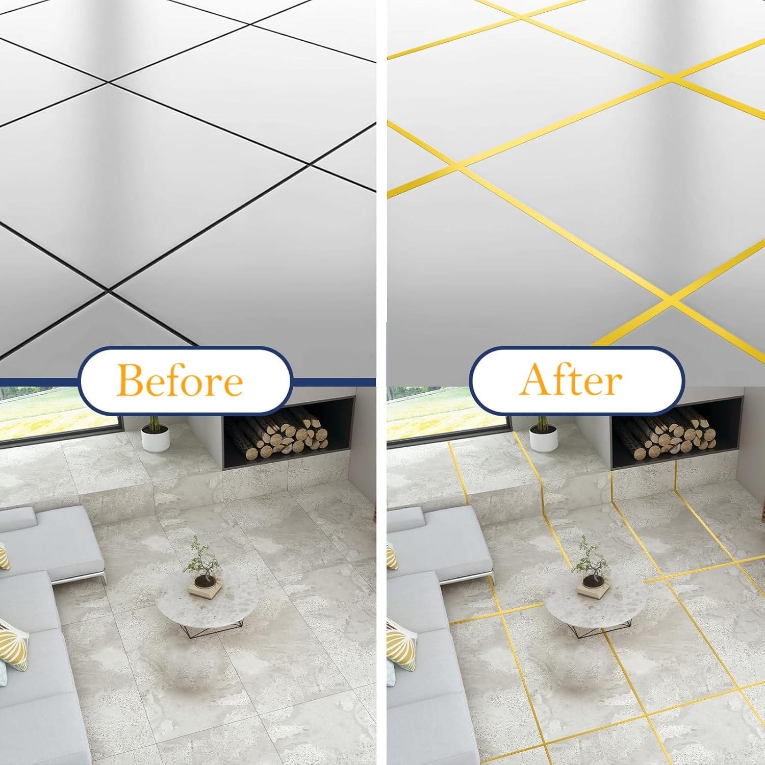 Tile stickers for flooring, tiles gap tape waterproof filling sticker,Self-Adhesive ceramic,marble Wall & Floor Decor gold Tape (1 cm * 50 Meter)