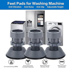 Washing Machine Vibration Pads, Floor Trays, Refrigerator Stand, Washing Machine Stand,Height Adjustment Feet for Refrigerators, Fridge Stands with Anti-Slip Rubber (4 Pcs Set) (Grey-Round)
