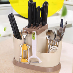 Plastic Multi Functional Chopsticks Holder Kitchen's Spoons, Knife & Other Cutlery Storage Holder Stand with Removable Draining Tray