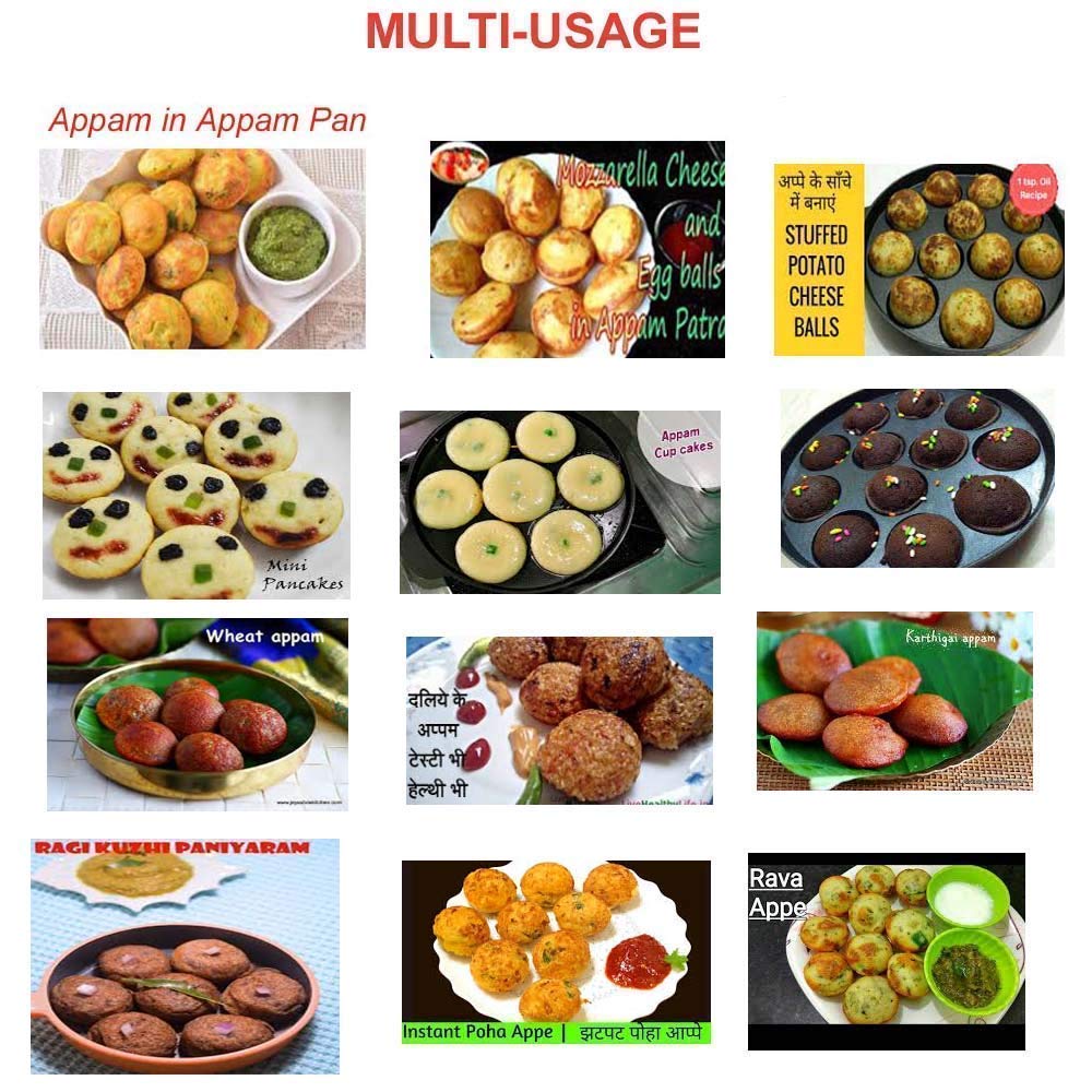 12 Cavities Non Stick Appam Patra Maker Stainless Steel Lid with Oil Brush and Scrub Paniyarrakal Paniyaram