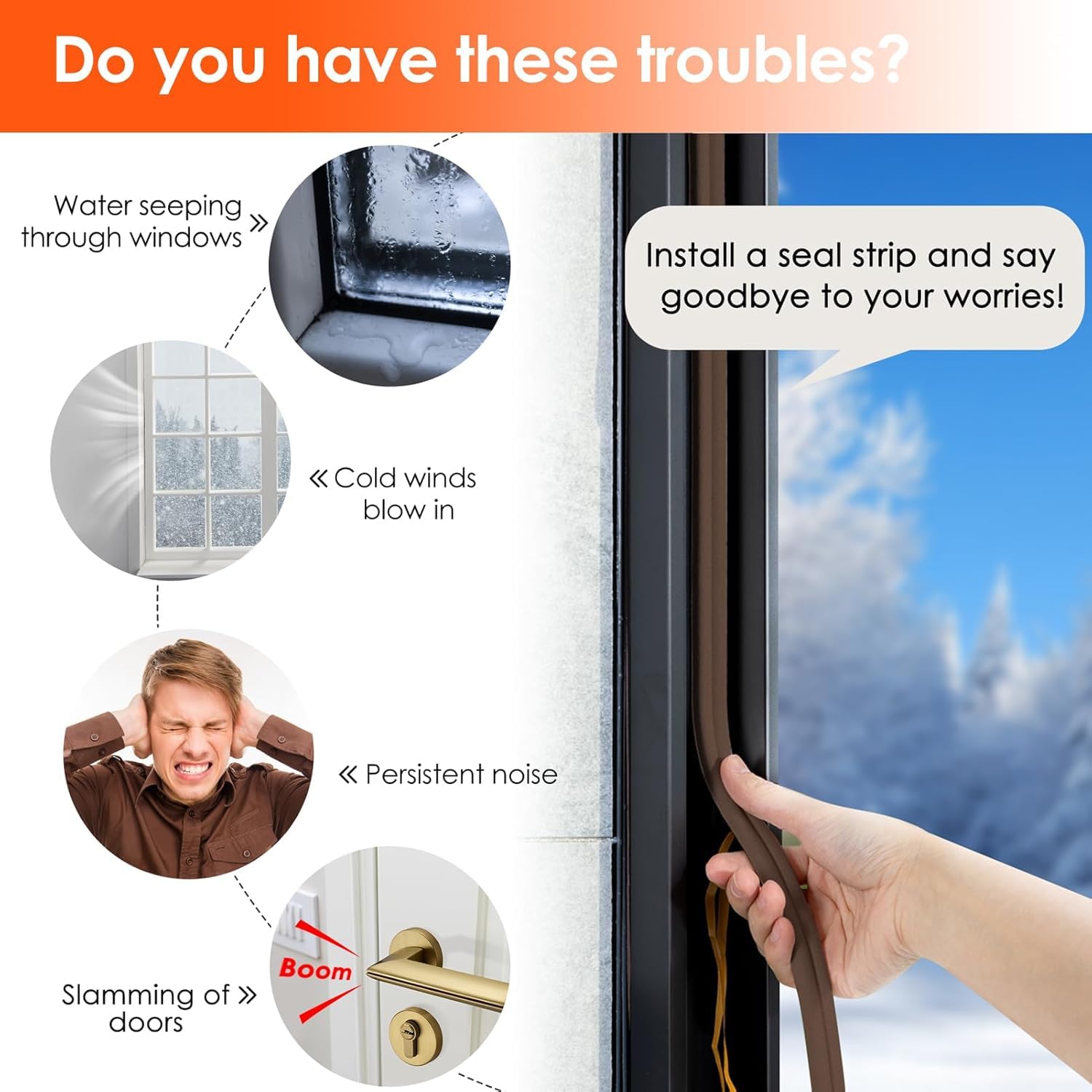 Door Seal D-Type Strip Weather Stripping Self Adhesive Foam for Doors and Windows, Soundproofing Weathers trip Gap Collision Avoidance (Pack of 2, Brown) (2)