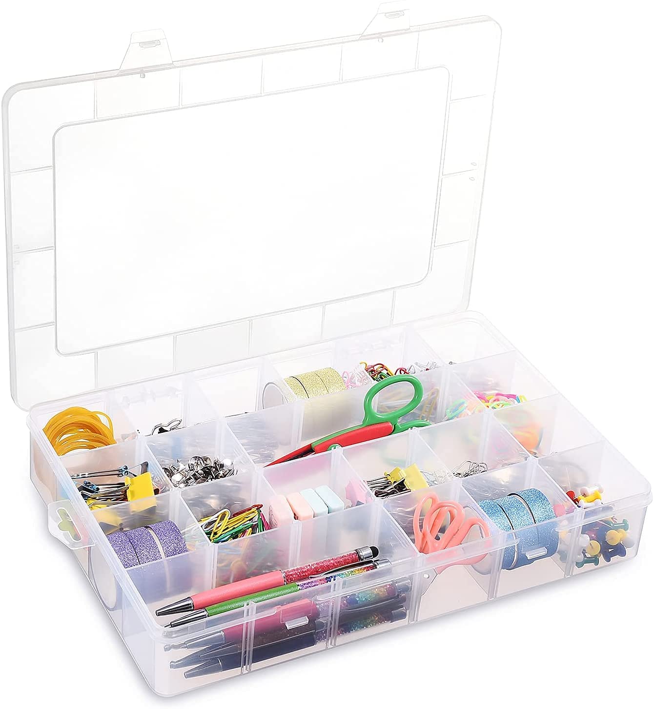 24 Grids Clear Plastic Organizer Box, BUG HULL Craft Storage Container Jewelry Box with Adjustable Dividers for Beads Art DIY Crafts Jewelry Fishing Tackle Metal Parts Accessories Screws Button