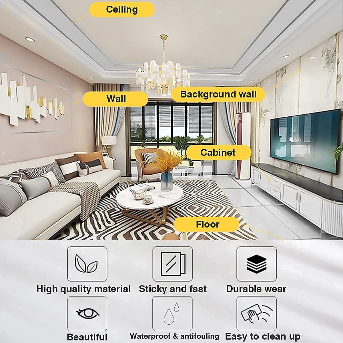 Tile Stickers Decorative Floor Wall Sticker Foil Line Peel and Stick Adhesive Waterproof Gap Cover for Kitchen Bathroom Living Room Bedroom (1pc Roll) Silver (1cm*50 miter)