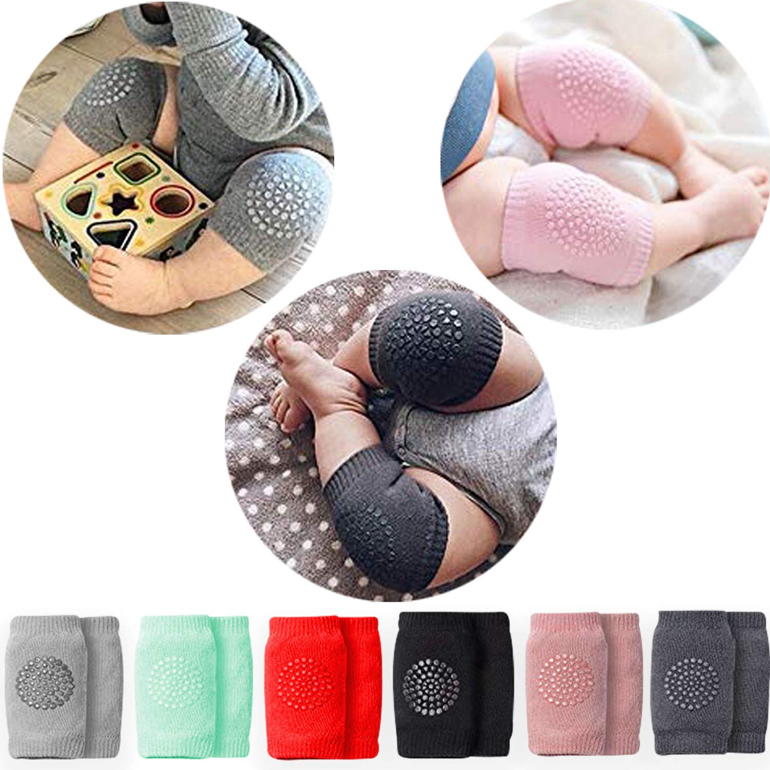 Baby Knee Pads for Crawling, Anti-Slip Padded Stretchable Elastic Cotton Soft Breathable Comfortable Knee Cap Elbow Safety Protector(Multicolour)