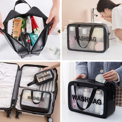 Wash Bag Pouch for Travel Kit Toiletry Bag Cosmetic Bag Make Up Box for Brushes, Accessories with Handle ,Large Capacity Waterproof Travel Storage Organizer Set of 3 (Black)