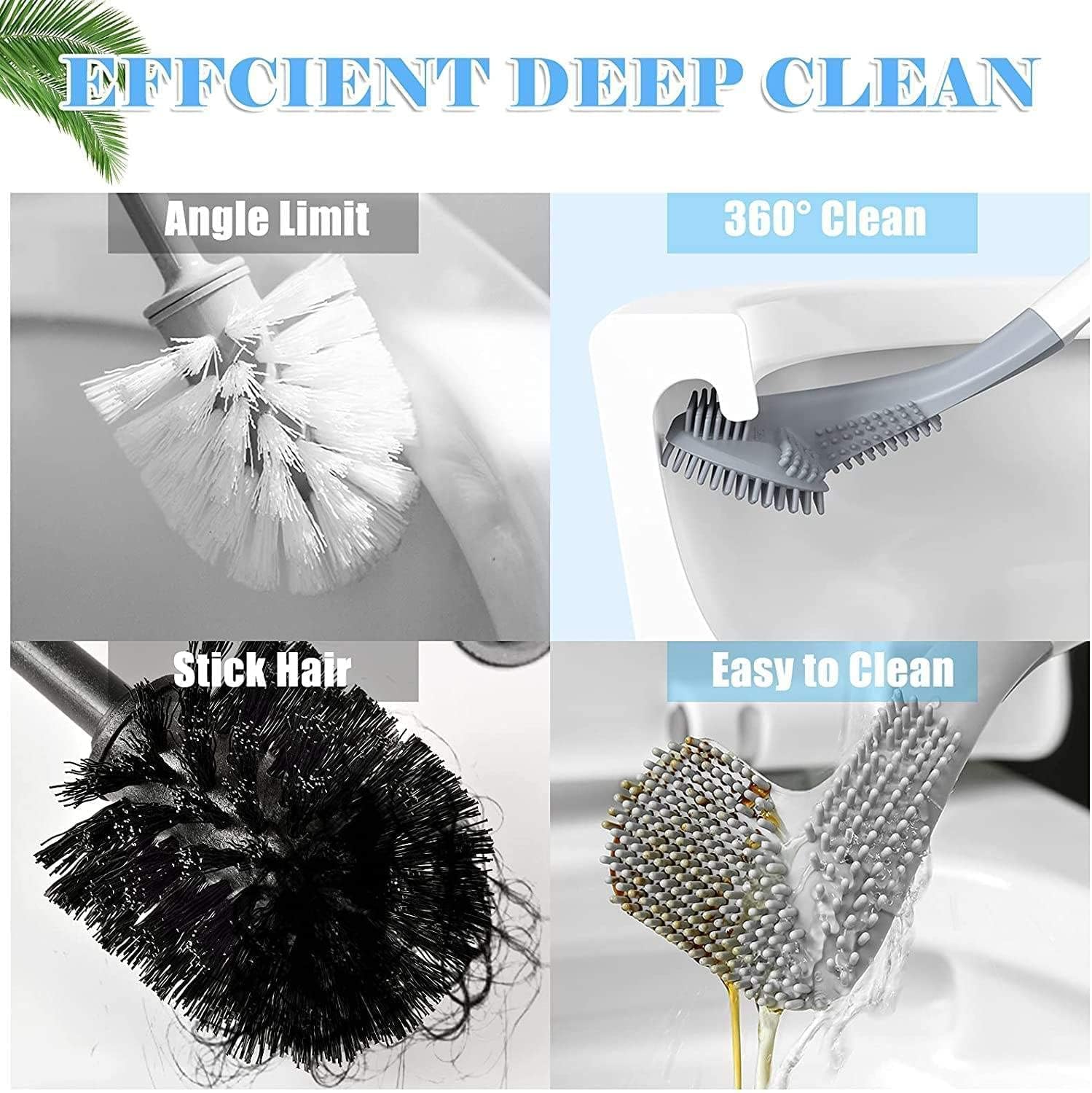 Silicon Toilet Brush with Slim No-Slip Long Handle, Flex Toilet Brush Anti-drip Set, 360 Deep Golf Head Brush Toilet - Bathroom Cleaning Brush (Golf Shape Toilet Brush)