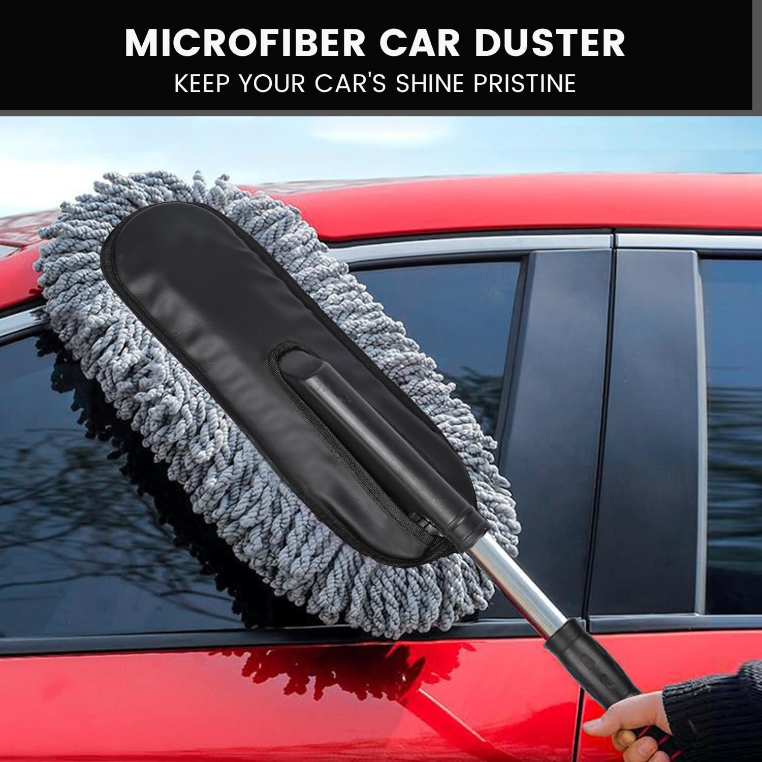 Soft Microfiber Car Duster Brush with Extendable Handle Wet & Dry Scratch Free Surface Cleaner Multipurpose Kitchen Vehicle Dust Cleaning Accessory (Big)