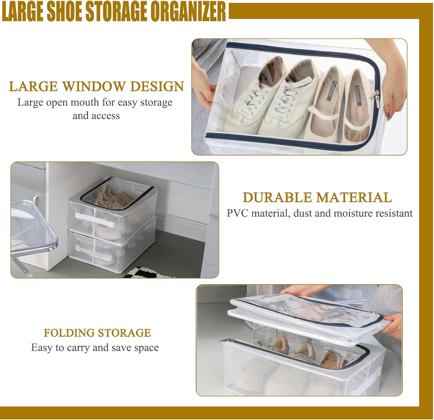 Clear Foldable Shoe Bag | Shoe Box Organizer | Transparent Shoe Rack | Dustproof Shoe Cover | Space-Saving Sneaker Box | Foldable & Easy to Clean | Storage Organizer Rack (1, Big)