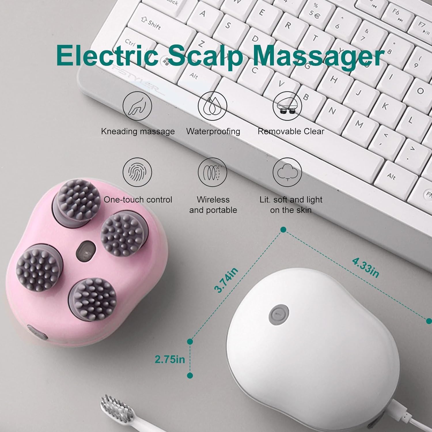 Gifts for Men Women Electric Scalp Massager, Hair Kneading Massager, Smart Head Massage Scalp with 4 Massage Heads Deep Clean and Stress Relax, Body Massager for Muscles Shoulder Calf