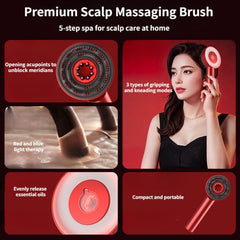 Premium Head Scalp Electric Massager Comb | Scalp Massaging Brush with 2 In 1 Hair Oil Applicator | IPX7 Waterproof,Portable Deep Massager For Hair & Head Relaxation at Home | Shiatsu Massage for Hair Growth/Stress Relax (Red)