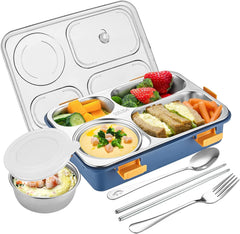 Lunch Box Sealed Leakage Proof Stainless Steel Lunch Box with Fork Chopstick&Spoon Lid Office Food Container for School Kids and Adults 750ml (4 Compartment)