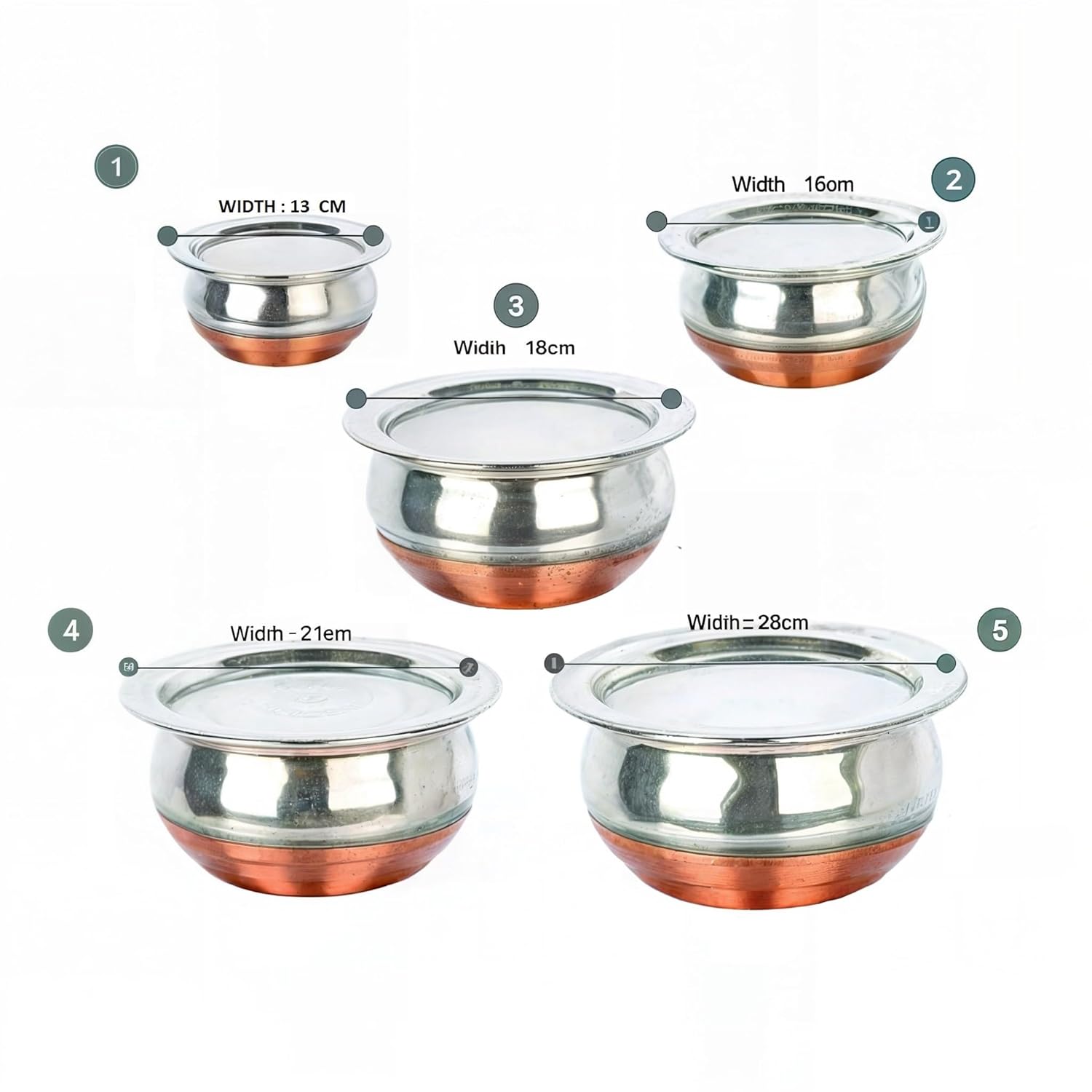 Stainless Steel Heavy Ciba Lids/Plate for Tope/Kadhai - Set of 5 Pcs 14.6 cm, 15.8 cm, 17 cm, 18.8 cm, 20 cm (Size No - 8,9,10,11,12)