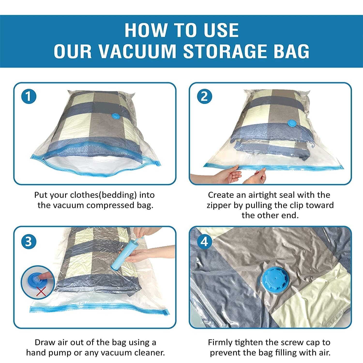 Vacuum Packing Bags Storage Ziplock Space Saver Reusable Travel Bag For Clothes, Blankets, Bedding, Comforter, Pillows Could Save Your Space(Pack of 5)