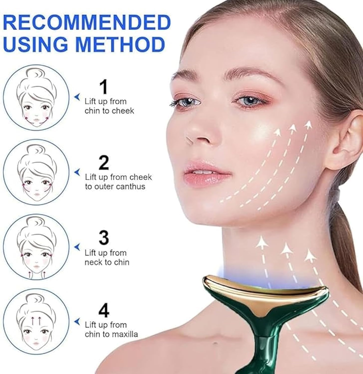 Facial Massager for Face and Neck, 3-in-1 Face Massager for Women, Anti Wrinkle & Aging Facial and Neck Massage Kit with 3 Massage Modes for Skin Care,Improve,Firm,Tightening and Smooth (Green)