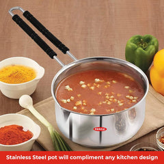 Heavy Gauge Stainless Steel Sauce Pan, Tea Pan, Milk Pan Pot Tapeli Patila Milk Boiler Induction & Gas Compatible Heat-Resistant Bakelite Handle (Silver 2 Litre)