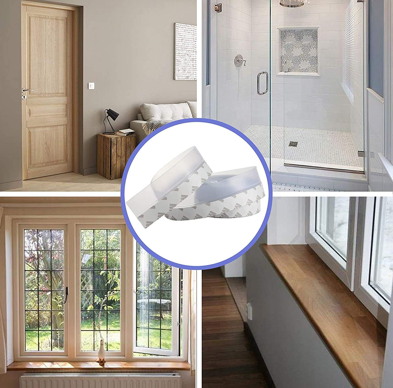 Silicone Door Seal Strips, Soundproof Weather Stripping Windproof Door, Self Adhesive Sealing Sticker for Window Gaps, Insect, Bottom of Side Door Tape for Home (3 Meter,White)