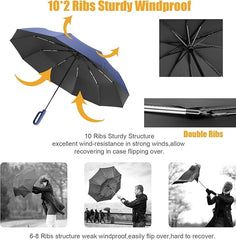 Umbrella for Men Women || Folding Umbrella With Carabiner Handle || 10 Reinforced Ribles || Windproof and Sunproof || Auto Umbrella Big Size for Men/Women/Kids (Blue)
