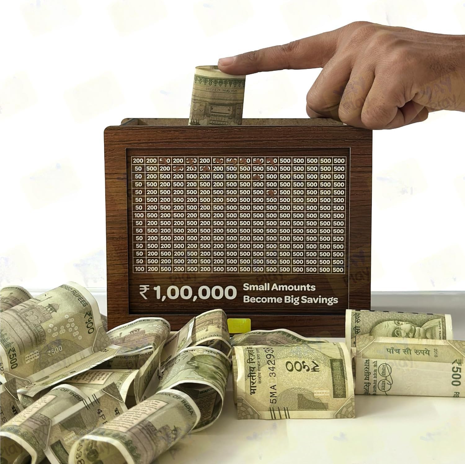 Money Bank Wooden Piggy Bank for Kids & Adults, Coin Box with Carved Design, Savings Box, Mini Bank, Wooden Coin Box, Money Saver, Piggy Bank with Numbers