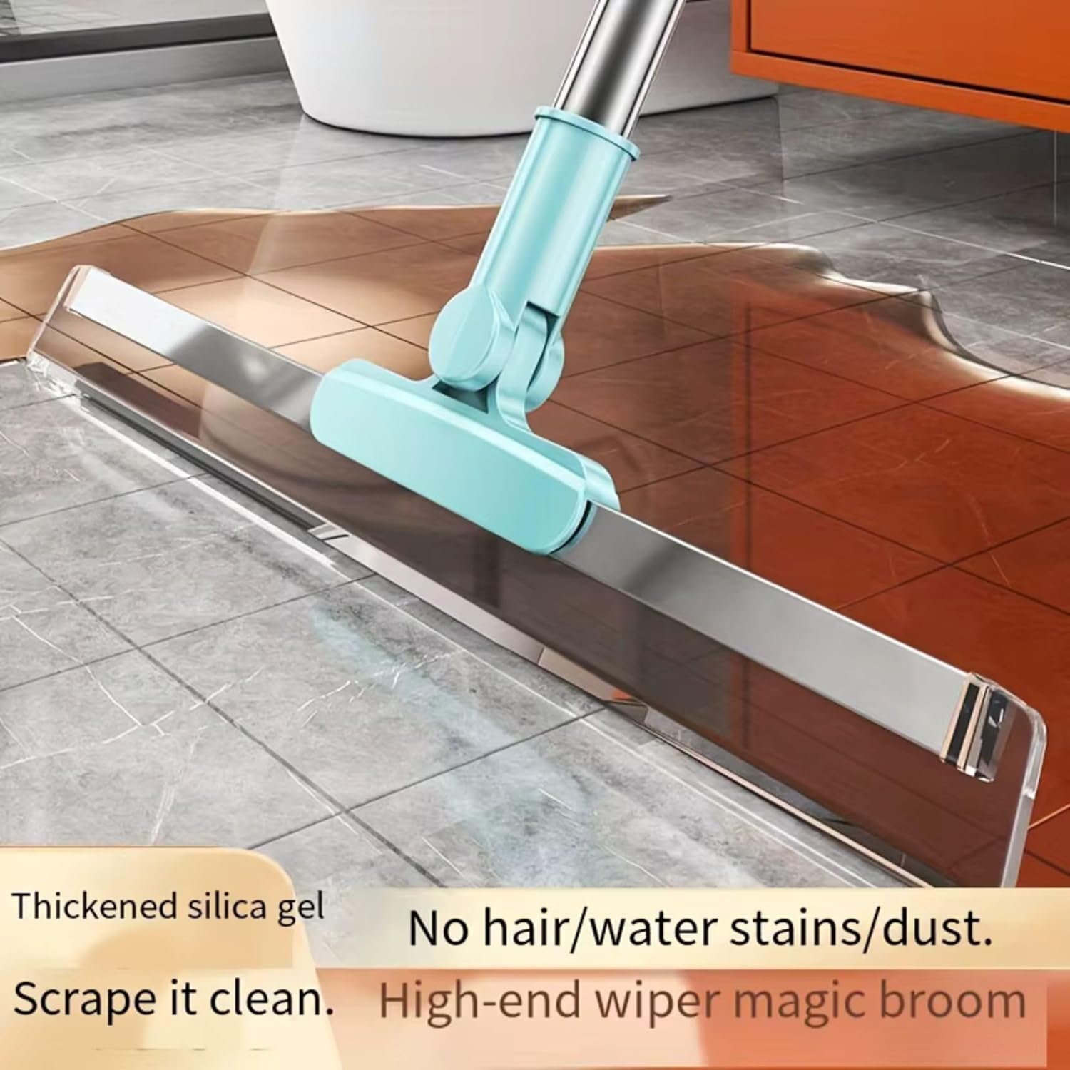 Magic Broom Sweeper for Floor Cleaning – Multifunctional Silicone Wiper Mop with Stainless Steel Extendable Handle – Wet & Dry Use – Bathroom Floor Wiper & Window Squeegee Viper for Home